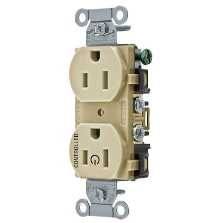 Hubbell Wiring Device-Kellems Straight Blade Receptacle, 5-15R, 15 A, 125V AC, 2 Pole, 3 Wire, Grounded BR15C1I